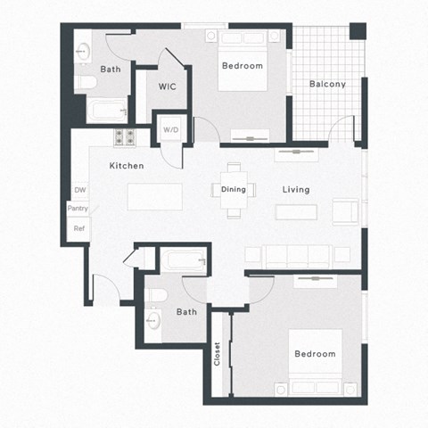 Floor plan for 2 beds, 2 baths, 1182 sqft